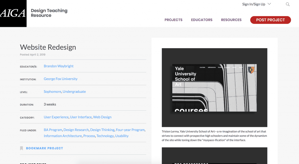 Website Redesign Project AIGA Teaching Resource