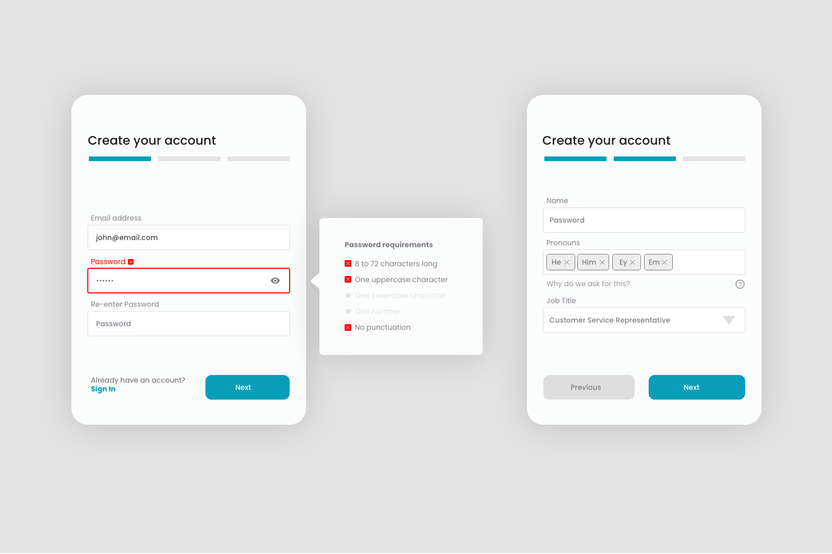 Beacon dashboard password entry and inclusive profile setup.